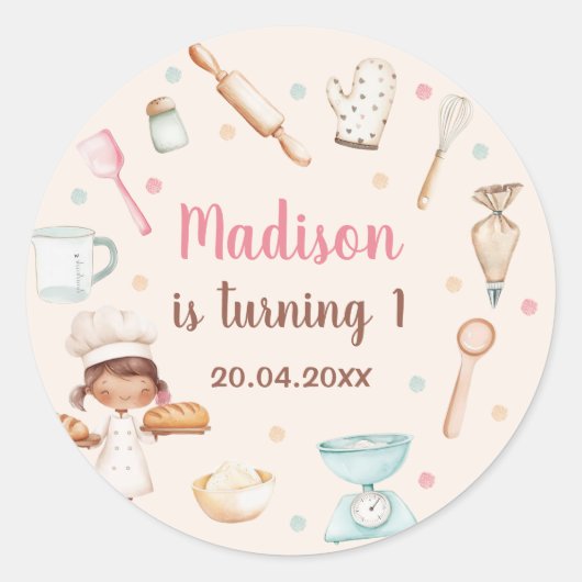 ガールズベーキングファーストバースデーパーティー ラウンドシール (正面)