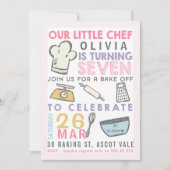 ガールズベーキング料理7番目の誕生日招待状 招待状 (正面)