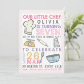 ガールズベーキング料理7番目の誕生日招待状 招待状 (スタンド正面)