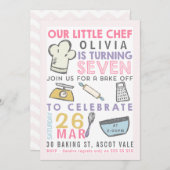 ガールズベーキング料理7番目の誕生日招待状 招待状 (正面/裏面)