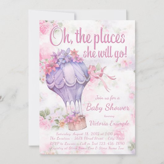 ガールズホットエアバルーンベビーシャワー招待状 招待状 (正面)