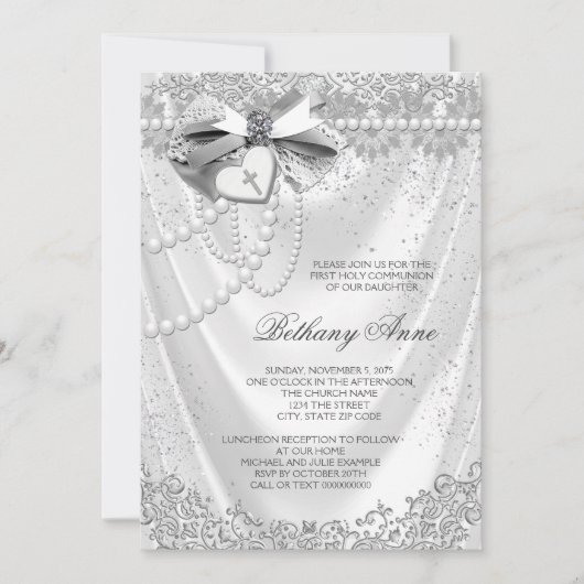 ガールズホワイトサテン第一聖餐式 招待状 (正面)