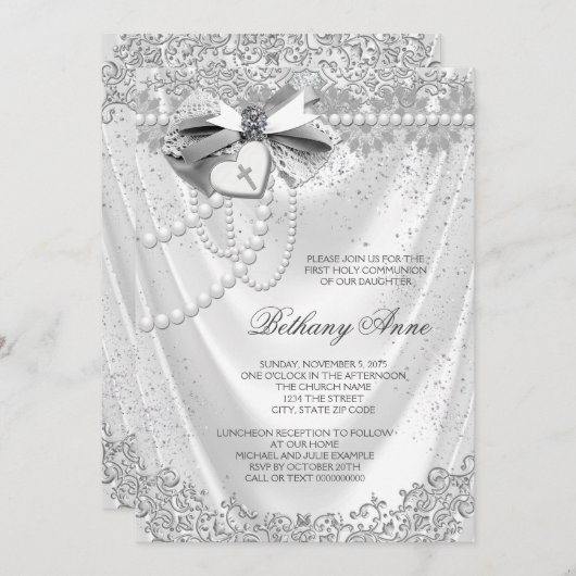 ガールズホワイトサテン第一聖餐式 招待状 (正面/裏面)