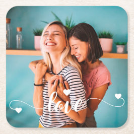 ガールズホワイトラブスクリプトとハートバレンタイン スクエアペーパーコースター