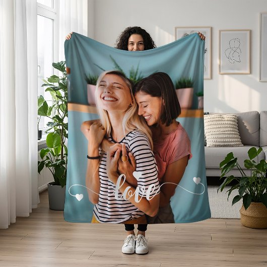 ガールズホワイトラブスクリプトとハートバレンタイン フリースブランケット