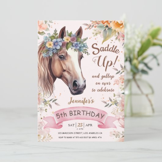 ガールズホース5位誕生日ピンクフローラサドルアップ 招待状 (スタンド正面)