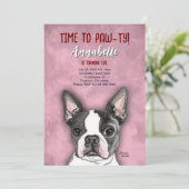 ガールズボストンテリア誕生日パーティーへの招待 招待状 (スタンド正面)