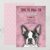 ガールズボストンテリア誕生日パーティーへの招待 招待状 (正面/裏面)