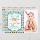 ガールズボホトライバルワイルドワン1歳パーティー 招待状 (正面/裏面)