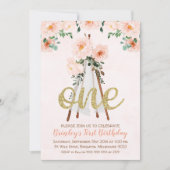 ガールズボホトリバルティーピーファースト誕生日招待状 招待状 (正面)