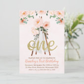 ガールズボホトリバルティーピーファースト誕生日招待状 招待状 (スタンド正面)