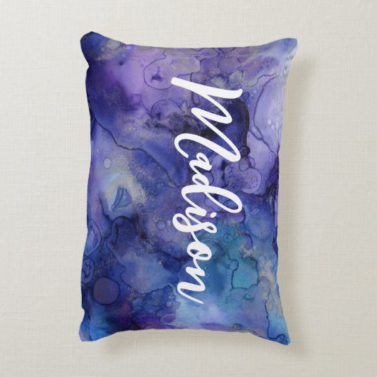 ガールズボホパープルブルーウォーターパーソナライズされたカラー アクセントクッション (裏面(縦))