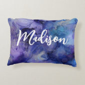 ガールズボホパープルブルーウォーターパーソナライズされたカラー アクセントクッション (裏面)