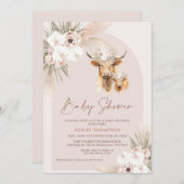 ガールズボホフローラアルチハイランドカウベイビーシャワー 招待状 (正面/裏面)