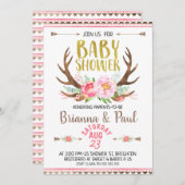 ガールズボホフローラ〔雄ジカの〕枝角ベビーシャワー招待状 招待状 (正面/裏面)