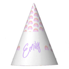 ガールズボホーレインボー誕生日魔法ホワイト&ピンク パーティーハット