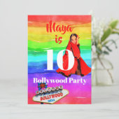 ガールズボリウッドカラフルおもしろい10誕生日 招待状 (スタンド正面)