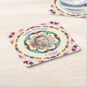 ガールズボーイズハッピーバースデースカスタムターの年齢写真 スクエアペーパーコースター (アングル)