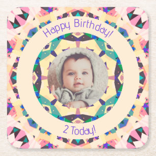 ガールズボーイズハッピーバースデースカスタムターの年齢写真 スクエアペーパーコースター