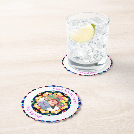 ガールズボーイズハッピーバースデースカスタムターの年齢写真 ペーパーコースター (インサイチュ)