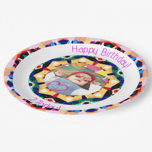 ガールズボーイズハッピーバースデースカスタムターの年齢写真 ペーパープレート (アングル)
