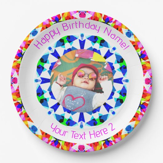 ガールズボーイズハッピーバースデースカスタムターの年齢写真 ペーパープレート (正面)