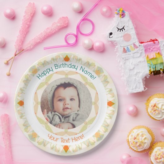 ガールズボーイズ秋秋ハッピーバースデーカスタム写真 ペーパープレート (パーティー)