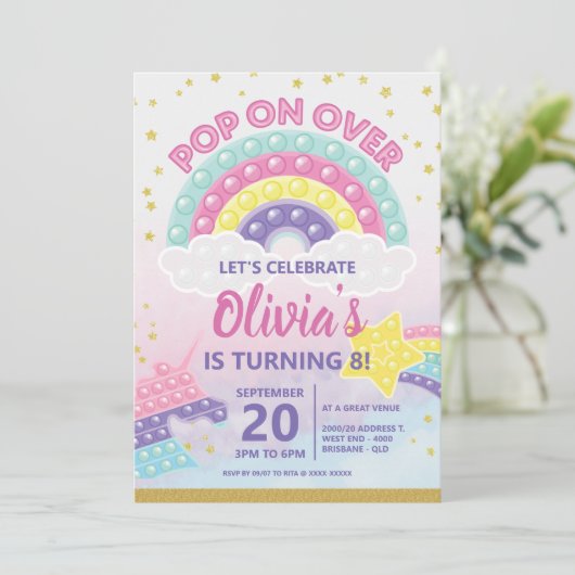 ガールズポップ・アートの・イット・ファイドー誕生日パーティーへの招待 招待状 (スタンド正面)