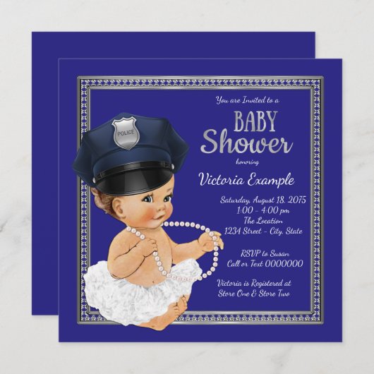 ガールズポリスベビーシャワー招待状 招待状 (正面/裏面)
