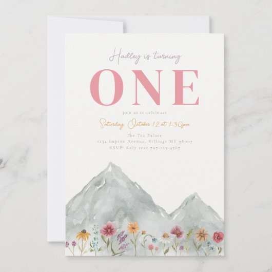 ガールズマウンテンワイルドフラワー誕生日招待状 招待状 (正面)