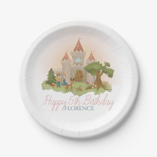 ガールズマジカルピンクフェアヤレタリーキャッスル子供の誕生日 ペーパープレート (正面)