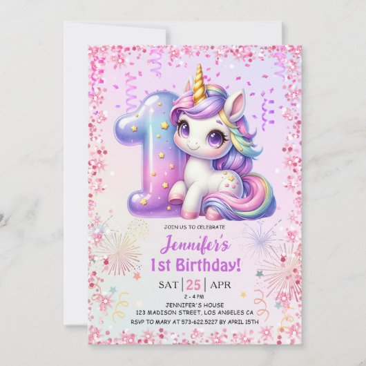 ガールズマジカルユニコーン1st誕生日パーティー 招待状 (正面)