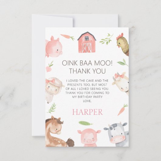ガールズミニマルモダンリストファームをテーマにした誕生日 サンキューカード (正面)