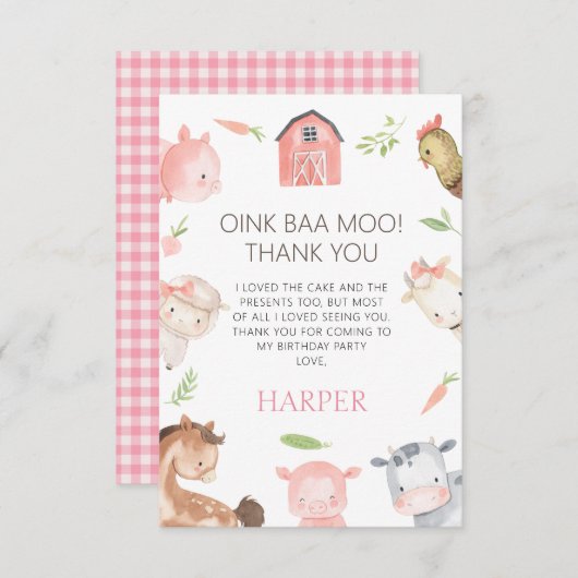 ガールズミニマルモダンリストファームをテーマにした誕生日 サンキューカード (正面/裏面)