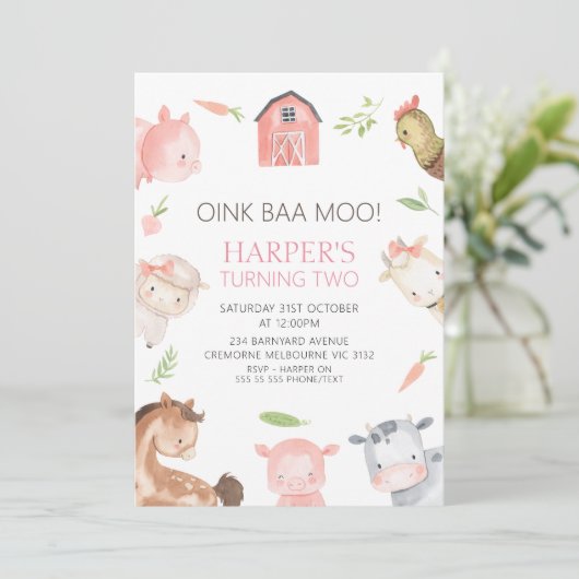 ガールズミニマルモダンリストファームをテーマにした誕生日 招待状 (スタンド正面)