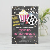 ガールズムービーナイトパーティーバックヤード映画誕生日 招待状 (スタンド正面)