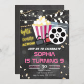 ガールズムービーナイトパーティーバックヤード映画誕生日 招待状 (正面/裏面)