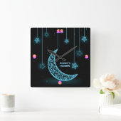 ガールズムーンスターズネオンライトスタイル パーソナライズされた スクエア壁時計 (ホーム)