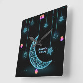 ガールズムーンスターズネオンライトスタイル パーソナライズされた スクエア壁時計 (傾斜)