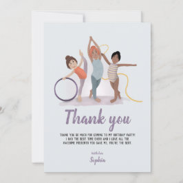 ガールズモダンパープル体操子供の誕生日 サンキューカード