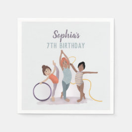 ガールズモダンパープル体操子供の誕生日 スタンダードカクテルナプキン