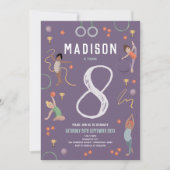 ガールズモダンパープル体操子供の誕生日 招待状 (正面)