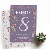 ガールズモダンパープル体操子供の誕生日 招待状