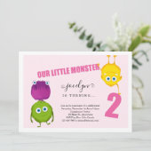 ガールズモンスターファースト2歳の誕生日パーティの招待状 サンキューカード (スタンド正面)