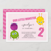 ガールズモンスターファースト2歳の誕生日パーティの招待状 サンキューカード (正面/裏面)