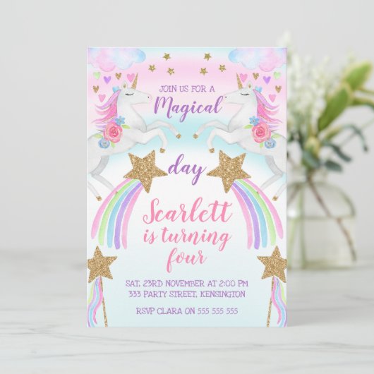 ガールズユニコーンアンドスターズ誕生日招待状 招待状 (スタンド正面)