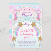 ガールズユニコーンアンドスターズ誕生日招待状 招待状 (正面/裏面)