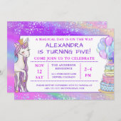 ガールズユニコーンスパークル誕生日 招待状 (正面/裏面)