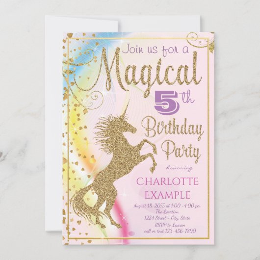 ガールズユニコーンバースデーパーティ招待状 招待状 (正面)