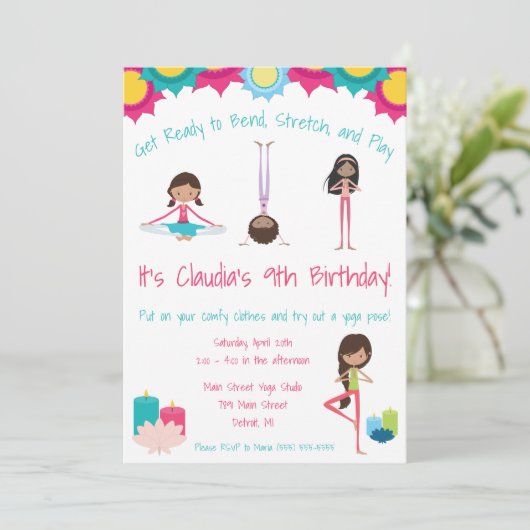 ガールズヨガをテーマにした誕生日パーティー 招待状 (スタンド正面)
